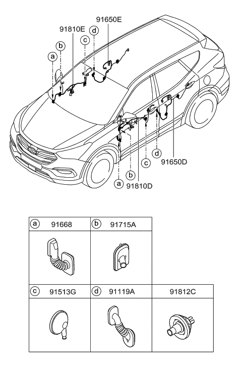 2016 Hyundai Santa Fe Sport Wiring Assembly-Front Door(Passenger) Diagram for 91610-4Z194
