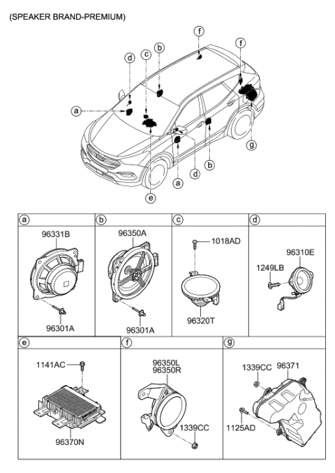 2017 Hyundai Santa Fe Sport Subwoofer Speaker Assembly Diagram for 96380-4Z210