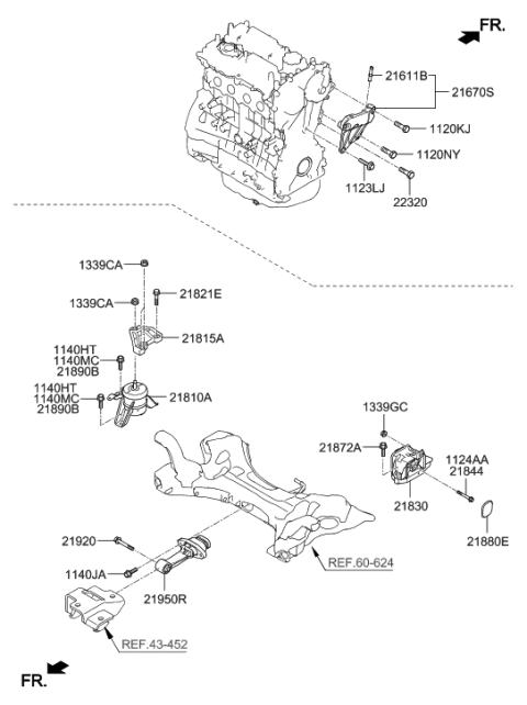 2015 Hyundai Sonata Engine Mounting Bracket Assembly Diagram for 21810-C2220
