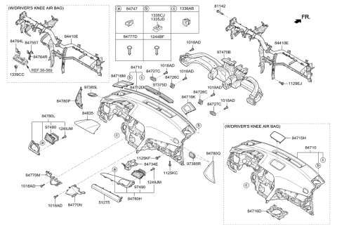 2015 Hyundai Sonata Garnish Assembly-Crash Pad Center,RH Diagram for 84795-C2100-XU2
