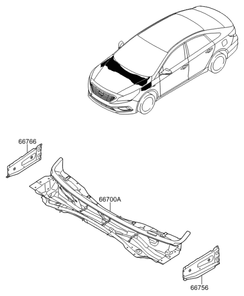 2016 Hyundai Sonata Panel-Cowl Side Outer Upper,LH Diagram for 66756-C1000