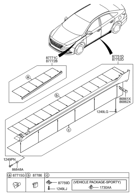 2015 Hyundai Sonata Body Side Moulding Diagram