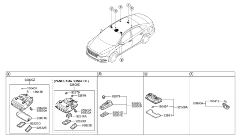 2016 Hyundai Sonata Overhead Console Lamp Assembly Diagram for 92810-C2000-TRY