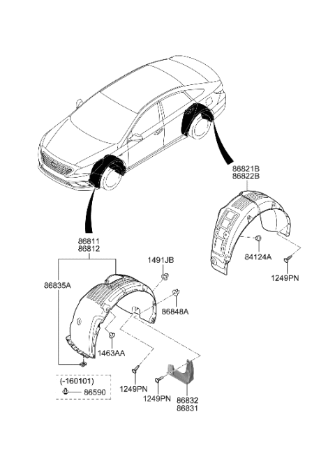 2016 Hyundai Sonata Rear Wheel Guard Assembly,Left Diagram for 86821-C2300