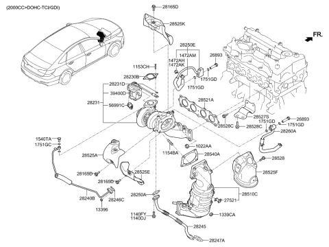 2017 Hyundai Sonata Exhaust Manifold Catalytic Assembly Diagram for 28510-2G065