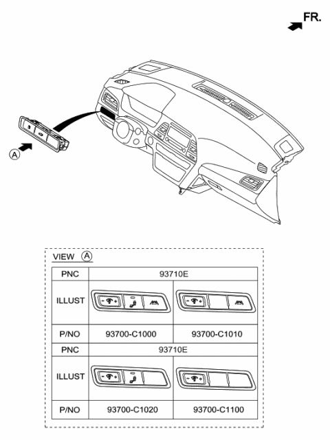 2016 Hyundai Sonata Switch Assembly-Side Crash Pad Diagram for 93700-C1000-TGG