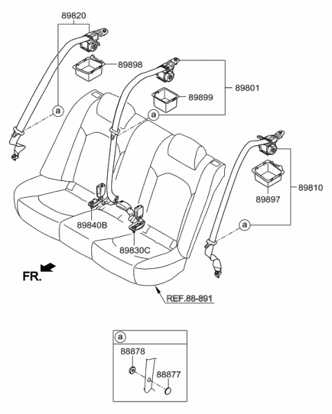 2015 Hyundai Sonata Buckle Assembly-Rear Seat Belt,RH Diagram for 89840-C2000-TRY