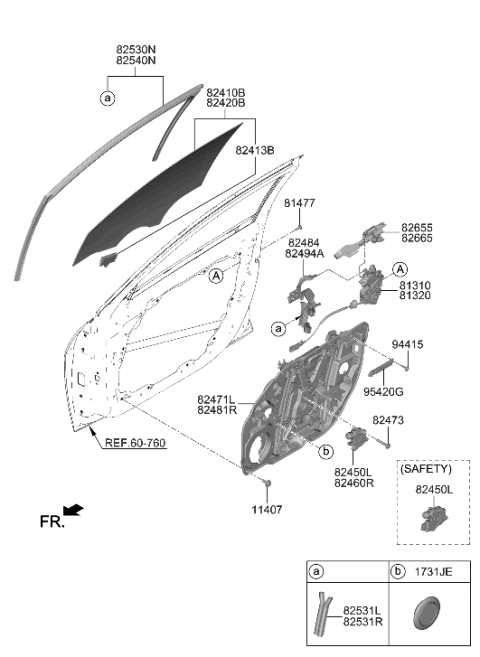 2022 Hyundai Elantra Run Assembly-FR Dr WDO Glass RH Diagram for 82540-AA000