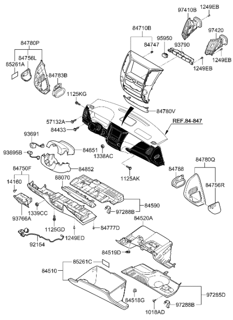 2010 Hyundai Equus Glove Box Assembly Diagram for 84510-3N000-RY