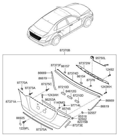 2013 Hyundai Equus MOULDING Assembly-Back Panel Diagram for 87370-3N330-AU
