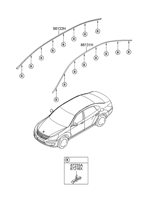 2012 Hyundai Equus Clip-Roof Side MOULDING Diagram for 87216-3N010