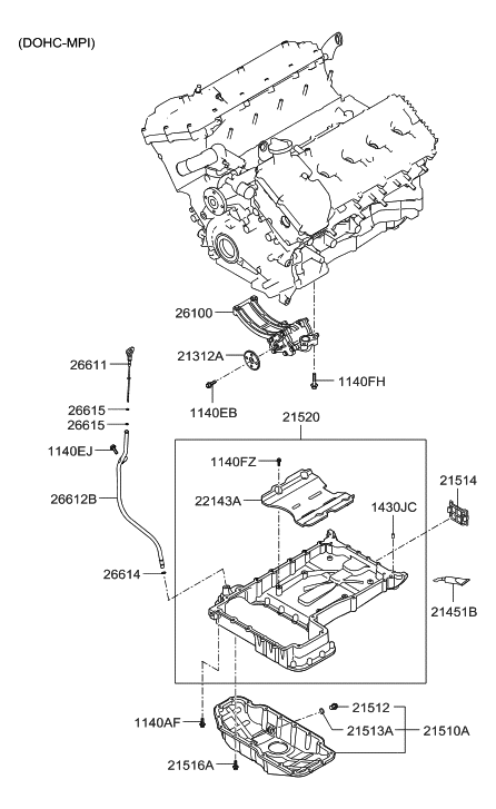 2010 Hyundai Equus Oil Level Gauge Rod Assembly Diagram for 26611-3F020