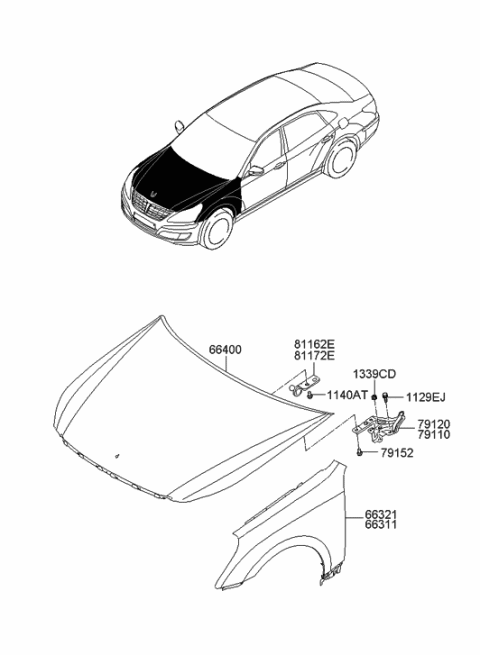 2011 Hyundai Equus Panel Assembly-Hood Diagram for 66400-3N001