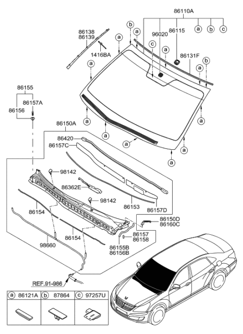 2013 Hyundai Equus Bracket-Wind Shield Molding Mounting,RH Diagram for 86142-3N000