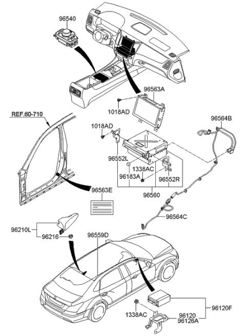 2013 Hyundai Equus Combination Antenna Assembly Diagram for 96555-3N500-AF