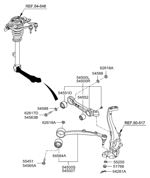 2013 Hyundai Equus Lateral Arm Assembly-Front,LH Diagram for 54500-3T100