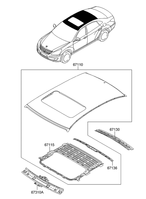 2012 Hyundai Equus Rail-Roof Rear Diagram for 67132-3N000