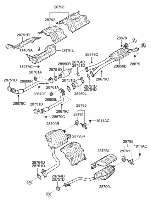 2012 Hyundai Equus Tail With Muffler Pipe, Right Diagram for 28700-3N600
