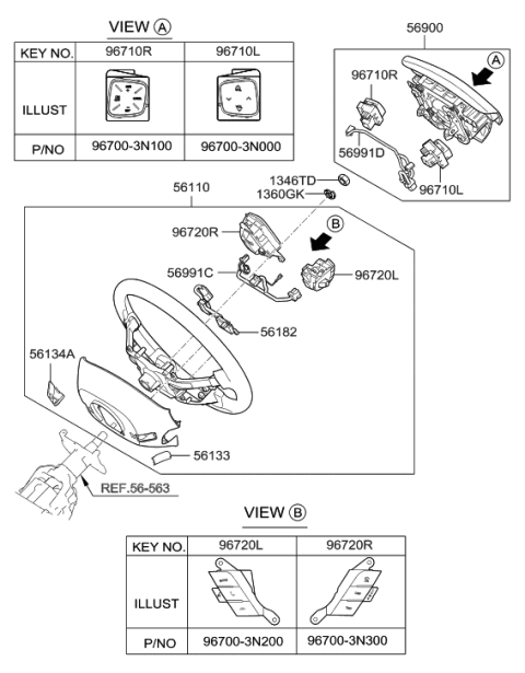 2010 Hyundai Equus Steering Remote Control Switch Assembly, Right Diagram for 96700-3N100-VM5