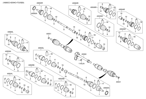 2019 Hyundai Sonata Bearing Bracket & Shaft Assembly Diagram for 49560-C2380
