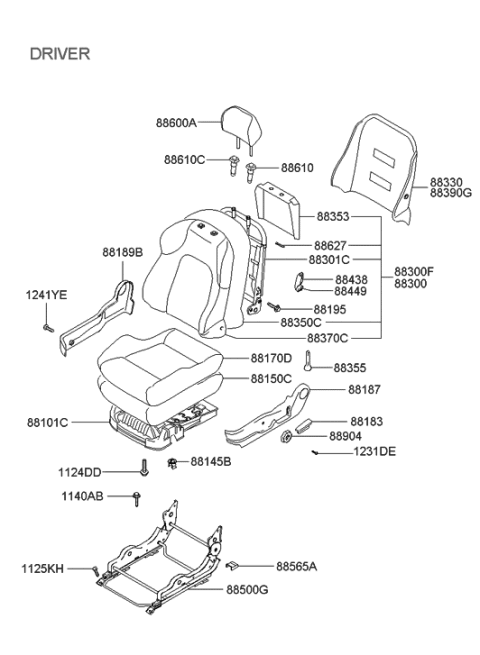 2005 Hyundai Tiburon Front Driver Side Seat Back Covering Diagram for 88360-2C530-EBY