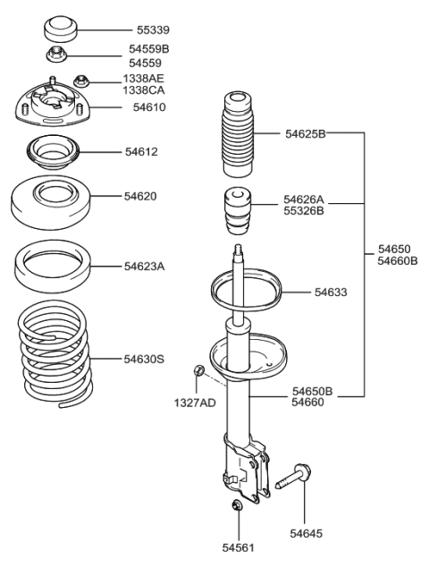 2004 Hyundai Tiburon Strut And Bumper Assembly, Front, Right Diagram for 54660-2C000