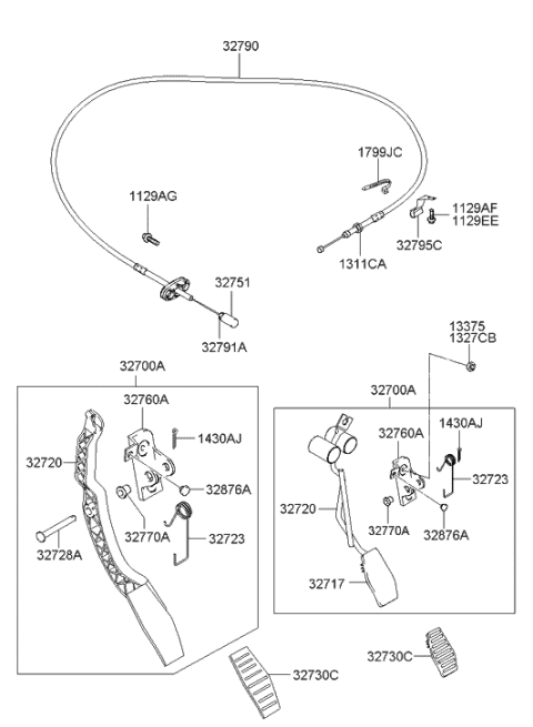 2002 Hyundai Tiburon Accelerator Pedal & Cable Assy Diagram