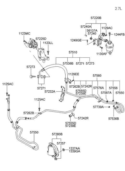 2005 Hyundai Tiburon Power Steering Hose & Bracket Diagram 2