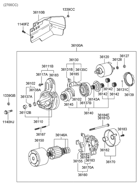 2003 Hyundai Tiburon Brush Holder Assembly Diagram for 36170-32510