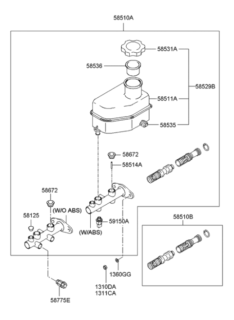 2001 Hyundai Tiburon Reservoir-Master Cylinder Diagram for 58529-2C700