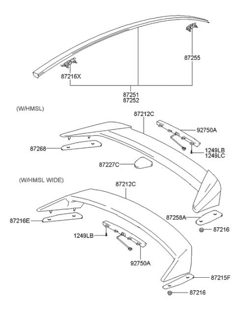2002 Hyundai Tiburon Rear Spoiler Diagram for 87221-2C001