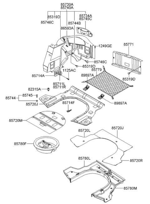 2004 Hyundai Tiburon Net Assembly-Luggage Floor Diagram for 85790-2C100