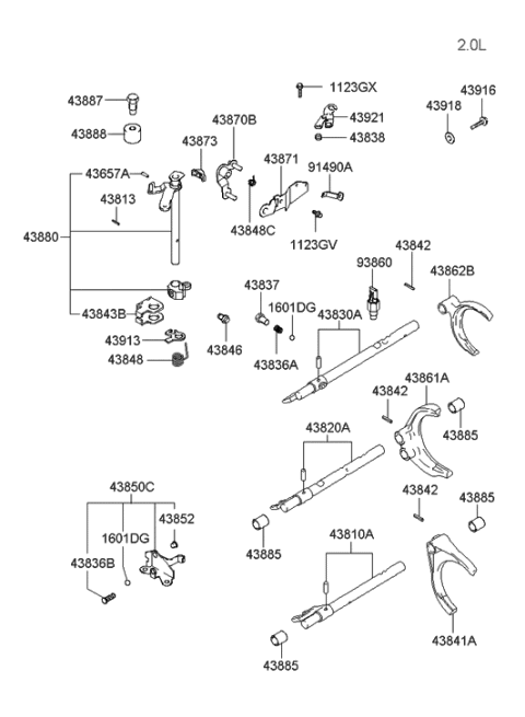 2005 Hyundai Tiburon Gear Shift Control (MTM) Diagram 2