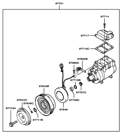 2002 Hyundai Tiburon Compressor Assembly Diagram for 97701-2C600