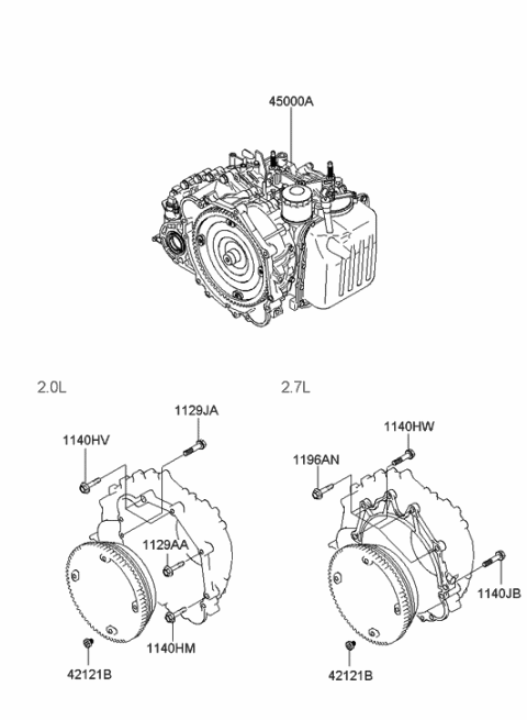 2002 Hyundai Tiburon Ata & Torque Converter Assembly Diagram for 45000-39650