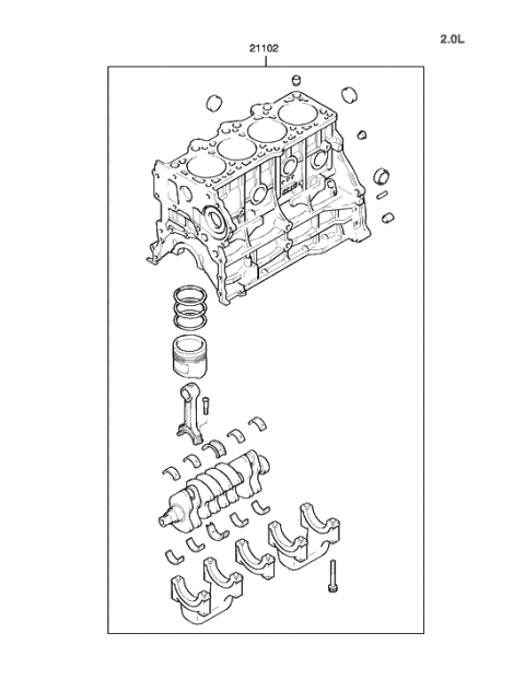 2005 Hyundai Tiburon Engine Assembly-Short Diagram for 21102-23H00