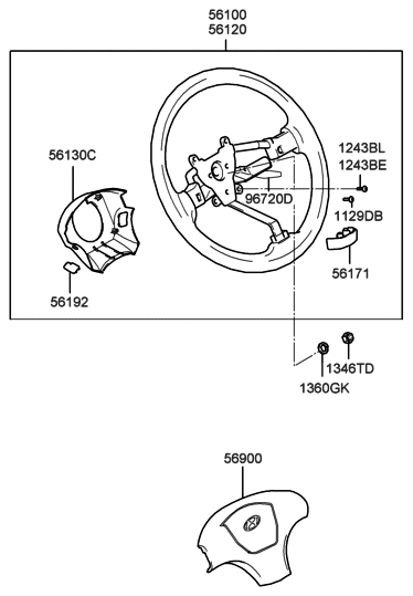 2004 Hyundai Tiburon Steering Wheel Body Assembly Diagram for 56110-2C501-LK