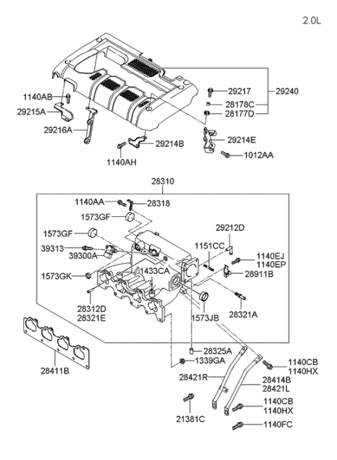 2001 Hyundai Tiburon Bracket-Engine Cover Front Int Diagram for 29216-23600