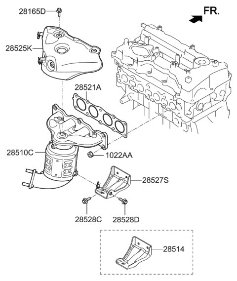 2020 Hyundai Santa Fe Exhaust Manifold Catalytic Assembly Diagram for 28510-2GBA0