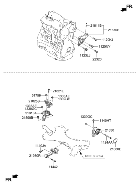 2020 Hyundai Santa Fe Transmission Mounting Bracket Assembly Diagram for 21830-S1100