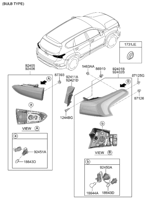 2019 Hyundai Santa Fe Lamp Assembly-Rear Comb Outside,RH Diagram for 92402-S2000