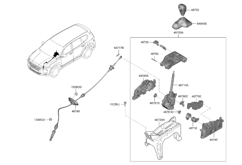 2019 Hyundai Santa Fe Automatic Transmission Lever Cable Assembly Diagram for 46790-S2200