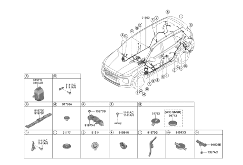 2020 Hyundai Santa Fe Grommet Diagram for 91480-2D100
