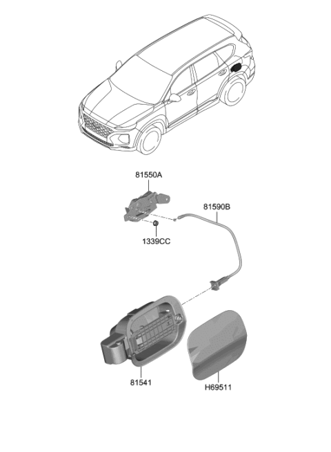 2019 Hyundai Santa Fe Catch & Cable Assembly-Fuel Filler Diagram for 81590-S2000