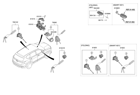 2019 Hyundai Santa Fe Keyless Entry Transmitter Assembly Diagram for 95430-S2100