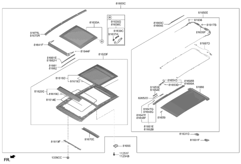 2020 Hyundai Santa Fe Panorama Roof Frame Assembly Diagram for 81610-S1010