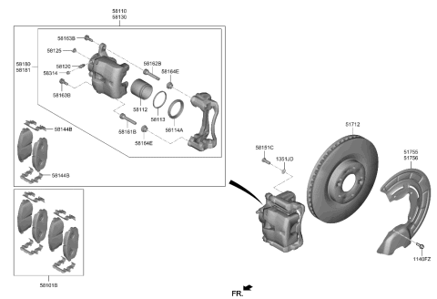 2020 Hyundai Santa Fe Brake Assembly-FR,RH Diagram for 58130-S1000
