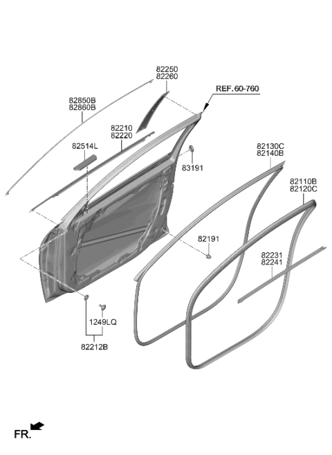 2023 Hyundai Elantra N W/STRIP Assembly-FR Dr Belt O/S RH Diagram for 82220-AA020