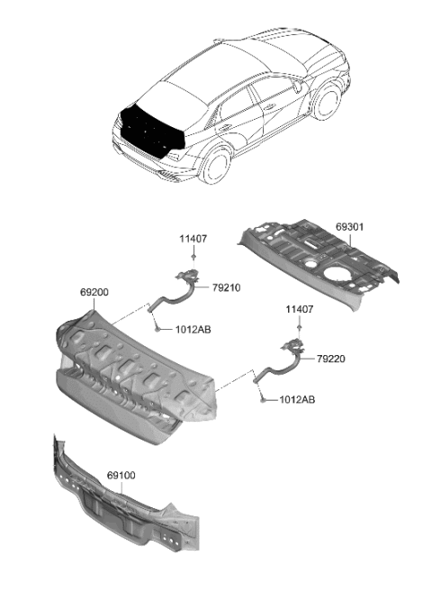 2023 Hyundai Elantra N Back Panel & Trunk Lid Diagram