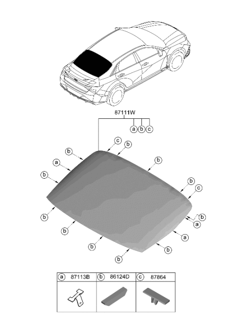 2022 Hyundai Elantra N Rear Window Glass & Moulding Diagram
